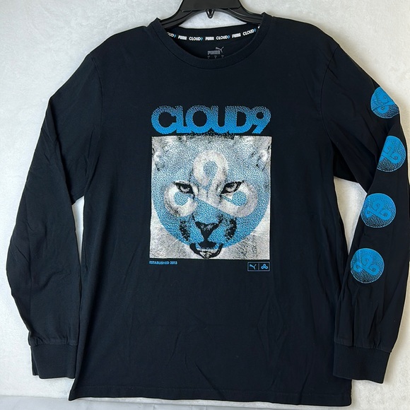 Puma Men’s X Cloud9 Neon Esport Long Sleeve T-shirt Black Blue Size Large - Picture 1 of 10